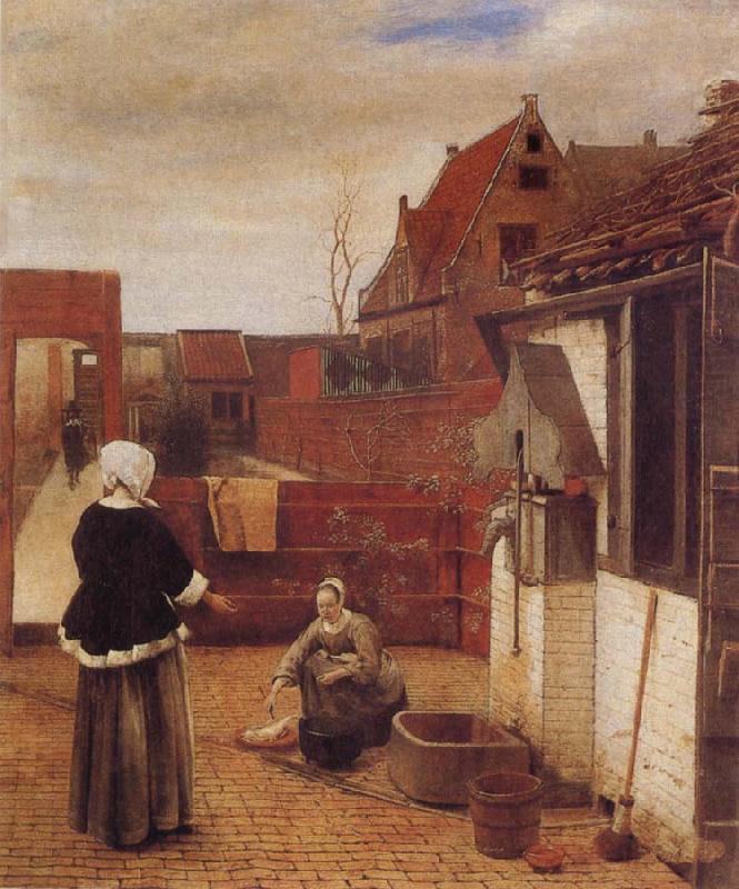 A Woman and her Maid in  Courtyard, Pieter de Hooch